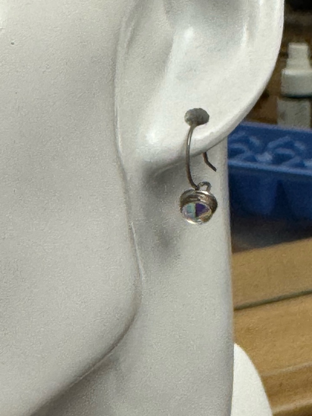 Silver Hoop Earrings with Iridescent Gem Accent - Women Jewelry